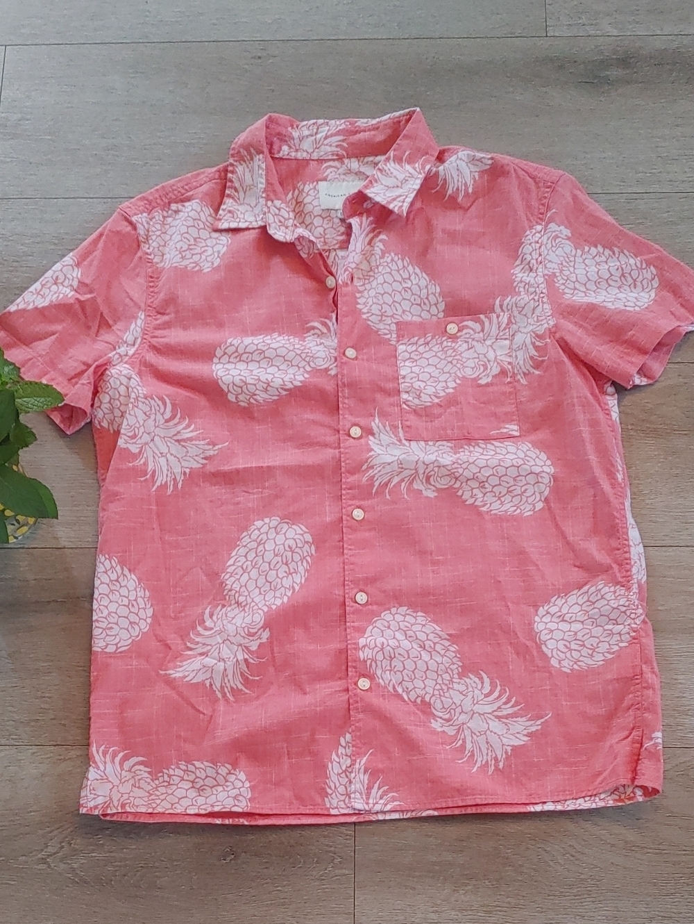 American Eagle l Mens l Med l Pink Pineapple Print Short Sleeve Shirt